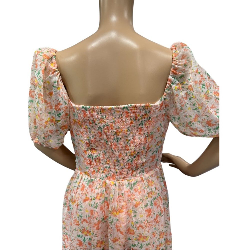 ASTR The Label Lunaria Pleated Midi Dress Orange Green Floral Chiffon Size M - Picture 5 of 15